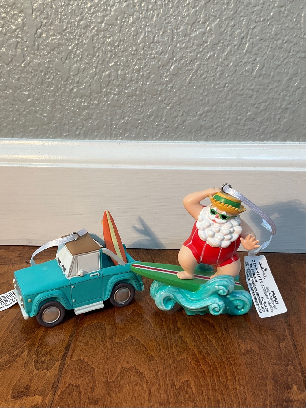 Hallmark Surfing Santa & Surf Truck Ornaments NWT